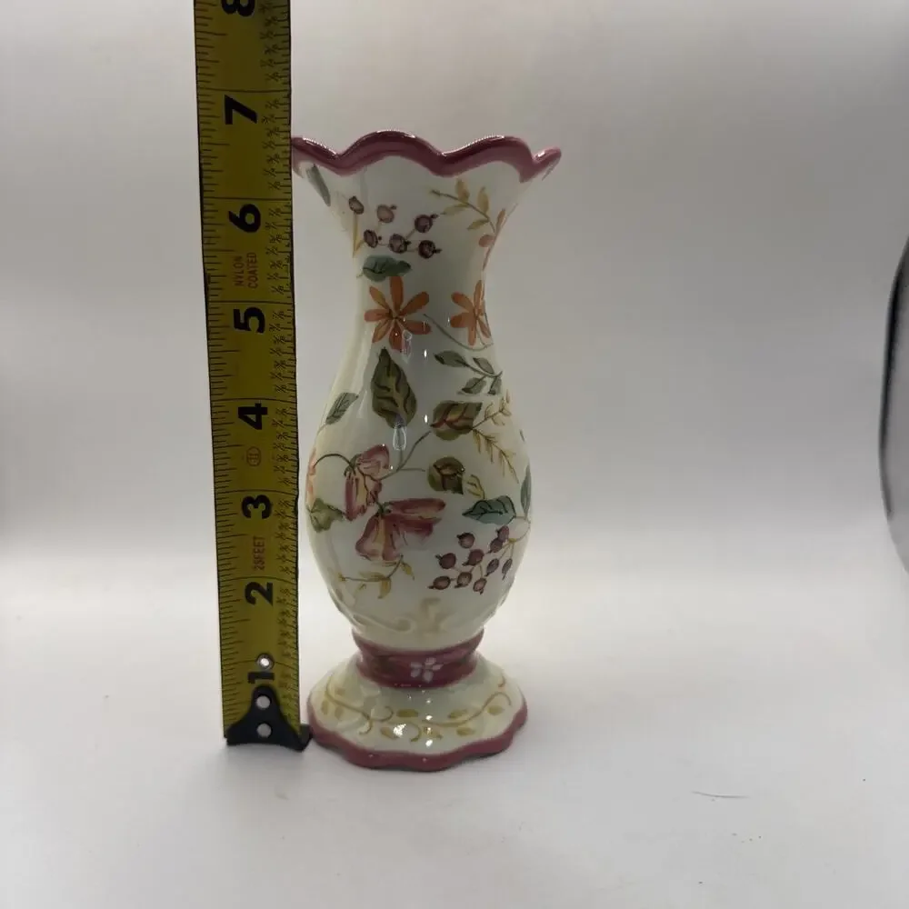 Capriware Hand Painted Floral Collectible White Porcelain Bud Vase *